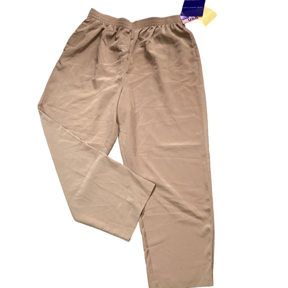 NWT Susan Graver Sz P1X‎ Beige Silky Polyester Pull-On Straight Leg Pants 60X